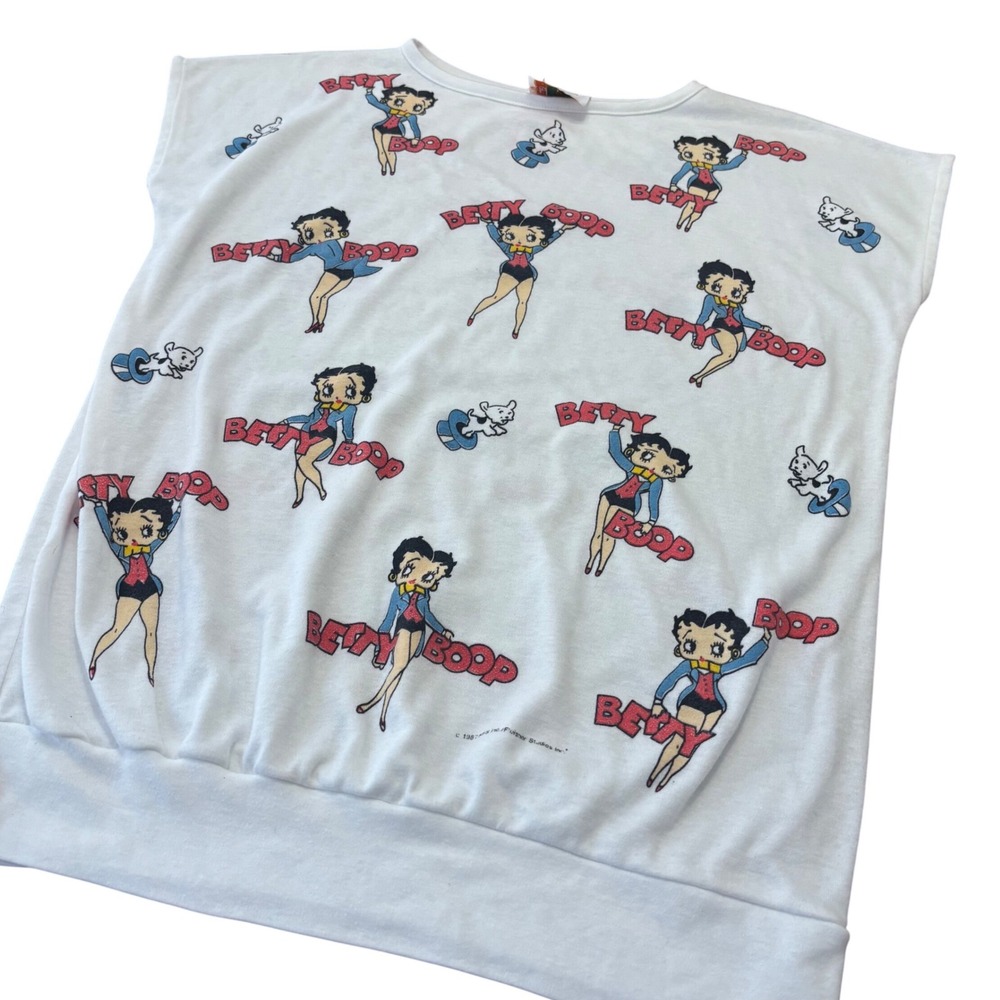 Vintage 1987 BJ Frog Betty Boop Pudgy Dog All Over Print Knit Top